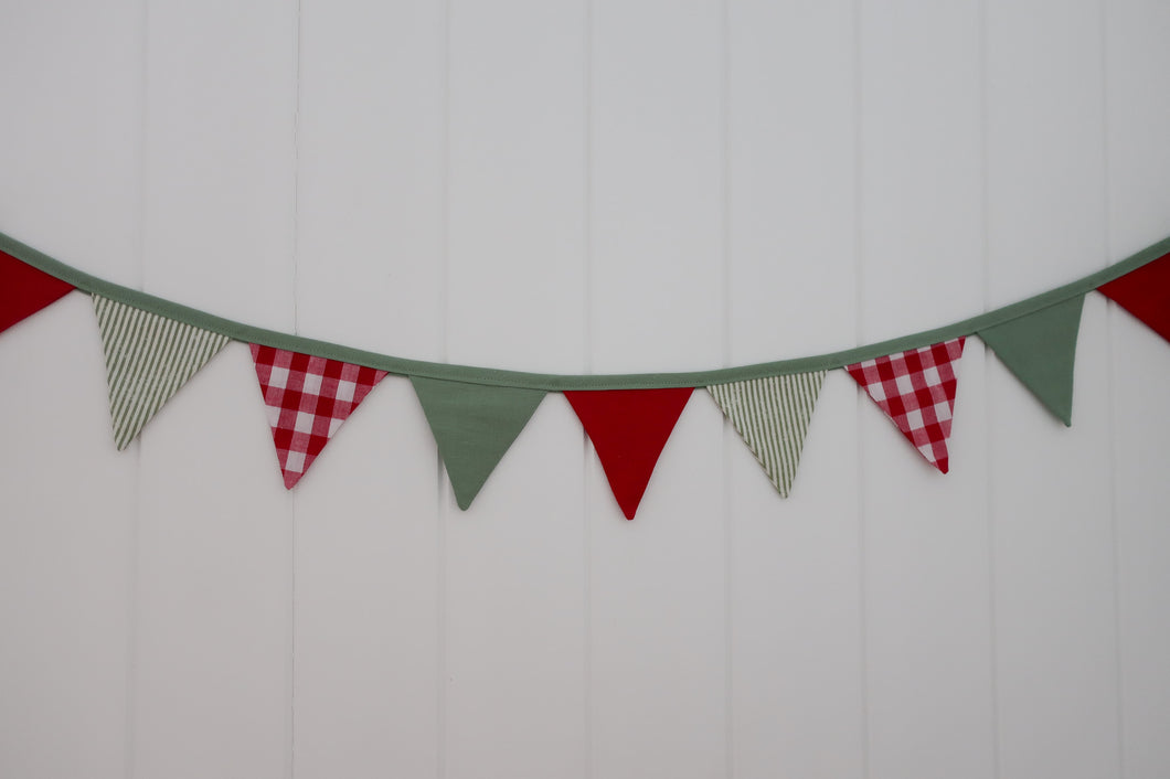 the mini merry - sage, green stripe, red gingham and red